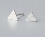 Real. 925 Sterling Silver Matt Triangle Pyramid Stud Earrings
