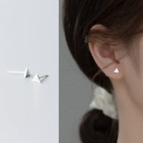 Real. 925 Sterling Silver Matt Triangle Pyramid Stud Earrings