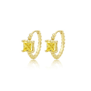 Geometric CZ Hoop Earrings 925 Sterling Silver Vintage Jewelry