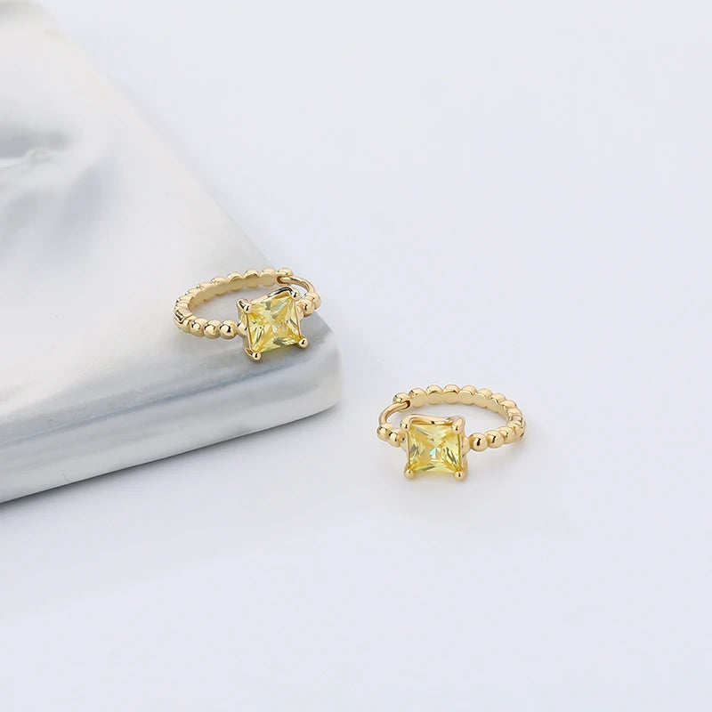 Geometric CZ Hoop Earrings 925 Sterling Silver Vintage Jewelry