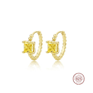 Geometric CZ Hoop Earrings 925 Sterling Silver Vintage Jewelry