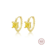 Geometric CZ Hoop Earrings 925 Sterling Silver Vintage Jewelry