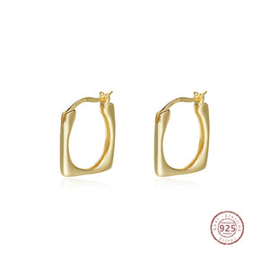 Geometric Square Hoop Earrings 925 Sterling Silver Vintage Jewelry