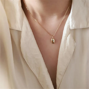 Minimalist Oval 925 Silver 14K Plated Pendant Necklace Women Party Jewelry