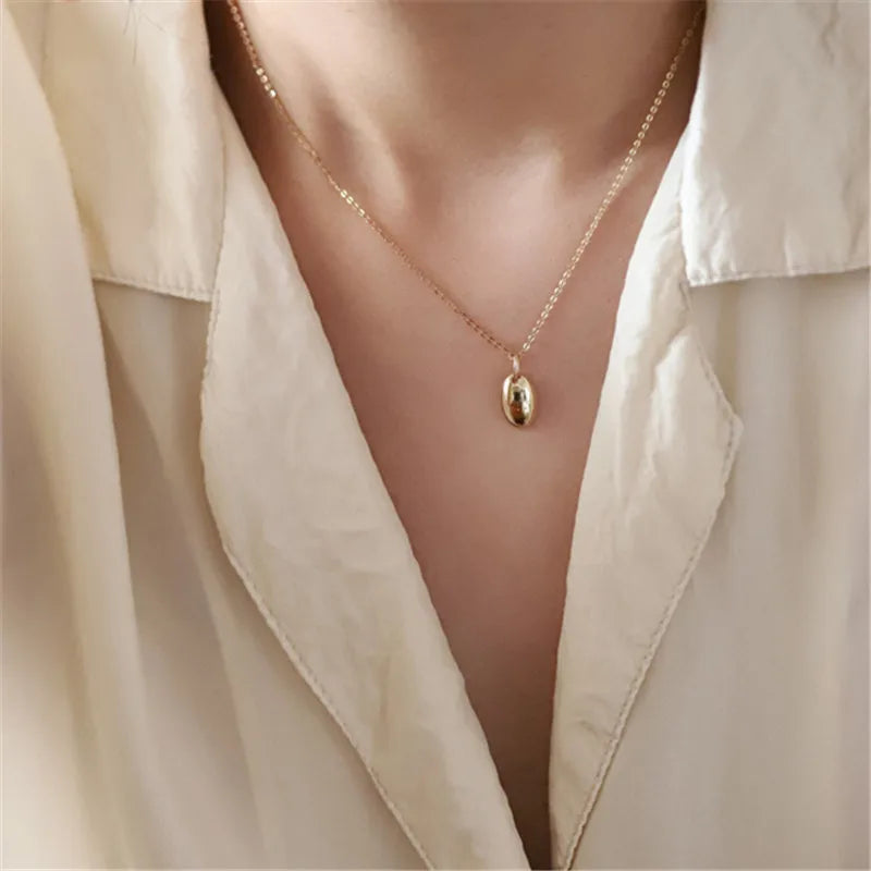 Minimalist Oval 925 Silver 14K Plated Pendant Necklace Women Party Jewelry