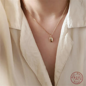 Minimalist Oval 925 Silver 14K Plated Pendant Necklace Women Party Jewelry