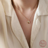 Minimalist Oval 925 Silver 14K Plated Pendant Necklace Women Party Jewelry