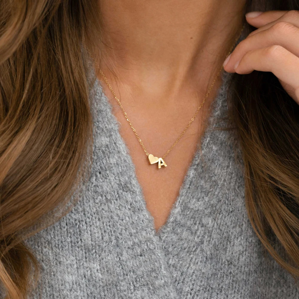 Custom Initial Necklace Heart Pendant Charm Personalized Jewelry