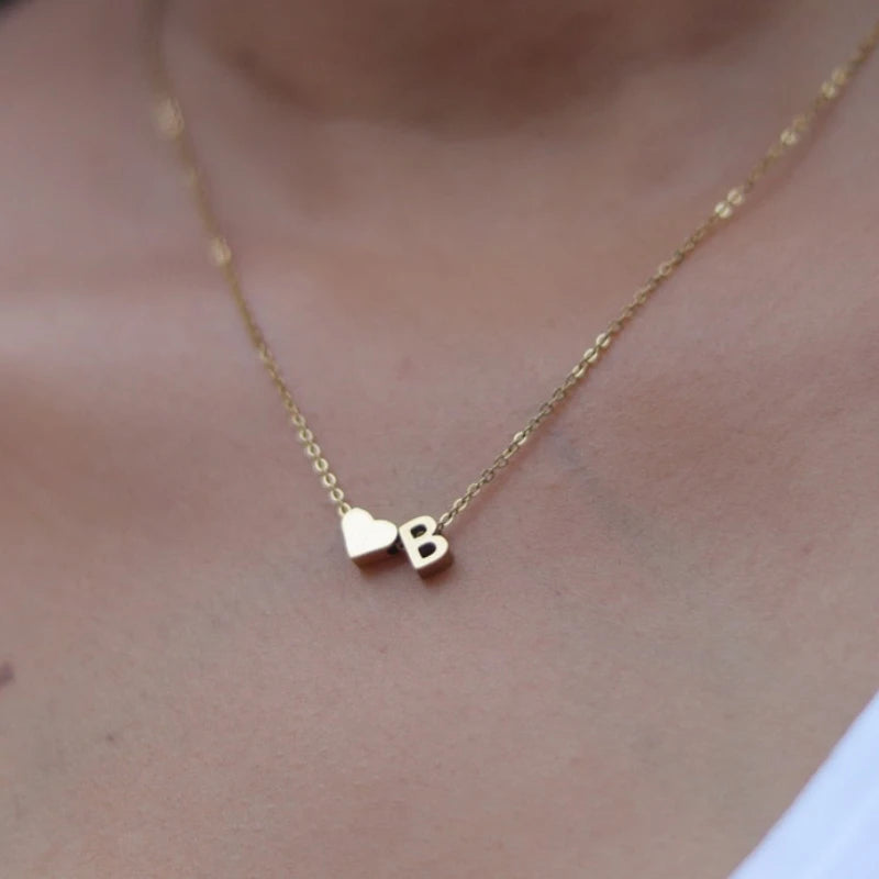 Custom Initial Necklace Heart Pendant Charm Personalized Jewelry