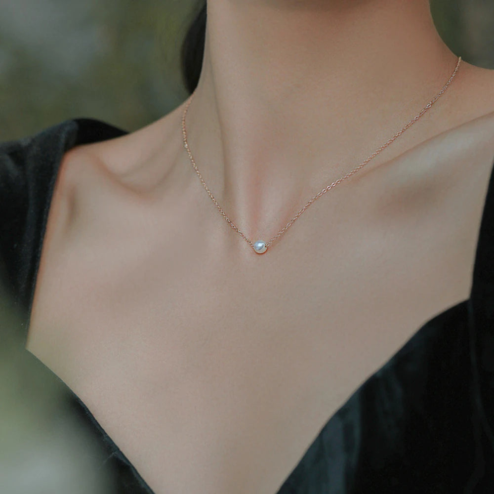 Minimalist Stainless Steel Necklace with Single Pearl for Women