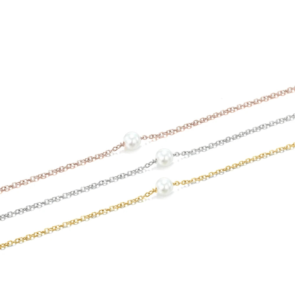Minimalist Stainless Steel Necklace with Single Pearl for Women