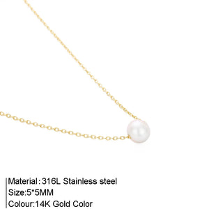 Minimalist Stainless Steel Necklace with Single Pearl for Women