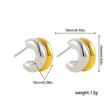Gold&Silver Plated Double Layer C Shaped Earrings