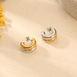 Gold&Silver Plated Double Layer C Shaped Earrings