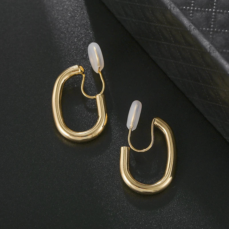 Gold Copper C Shape Clip on Hoop Earrings for Women