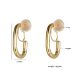 Gold Copper C Shape Clip on Hoop Earrings for Women