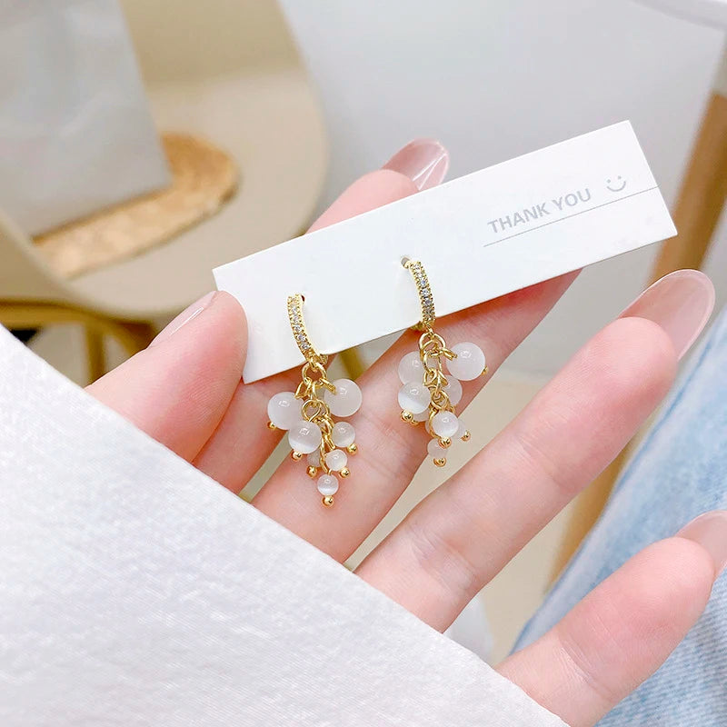 Minimalist Grape Style Earring 14K CZ Inlaid