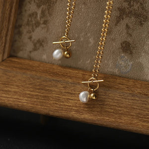 Minimalist INS Holiday Style OT Buckle Natural Pearl Necklace