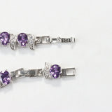 925 Silver Purple Crystal Charm Bracelet Bangle 18+3CM