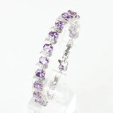 925 Silver Purple Crystal Charm Bracelet Bangle 18+3CM