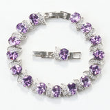 925 Silver Purple Crystal Charm Bracelet Bangle 18+3CM
