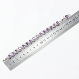925 Silver Purple Crystal Charm Bracelet Bangle 18+3CM