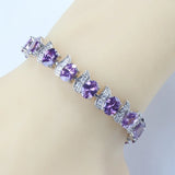 925 Silver Purple Crystal Charm Bracelet Bangle 18+3CM