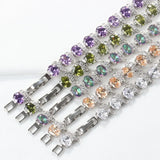 925 Silver Purple Crystal Charm Bracelet Bangle 18+3CM