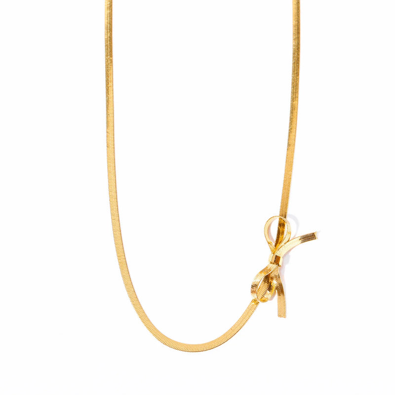 Minimalist Knot Bow Choker Necklace 18k Plated Stainless Steel