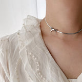 Minimalist Knot Bow Choker Necklace 18k Plated Stainless Steel