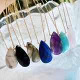 Natural Crystal Stone Necklace Womens Water Drop Charm Amethysts Lapis