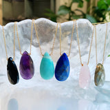 Natural Crystal Stone Necklace Womens Water Drop Charm Amethysts Lapis