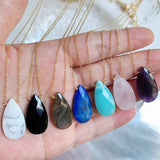 Natural Crystal Stone Necklace Womens Water Drop Charm Amethysts Lapis