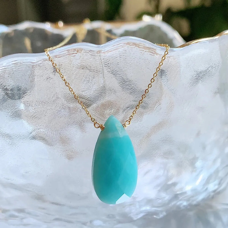 Natural Crystal Stone Necklace Womens Water Drop Charm Amethysts Lapis