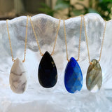 Natural Crystal Stone Necklace Womens Water Drop Charm Amethysts Lapis