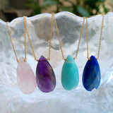 Natural Crystal Stone Necklace Womens Water Drop Charm Amethysts Lapis