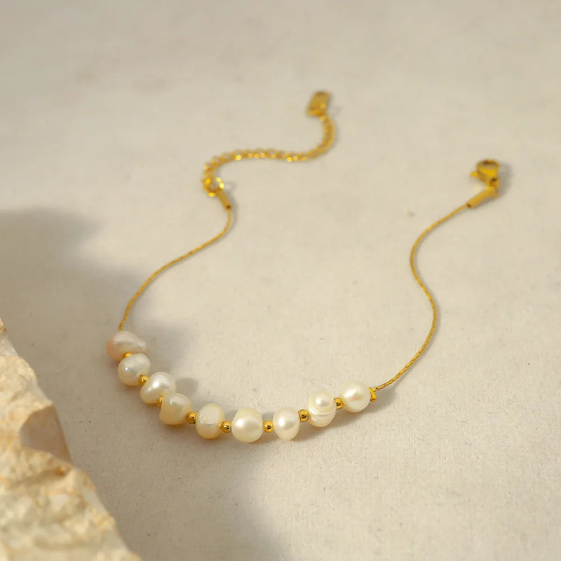Minimalist Freshwater Pearl Bead Bracelet Stainless Steel Chain