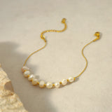 Minimalist Freshwater Pearl Bead Bracelet Stainless Steel Chain