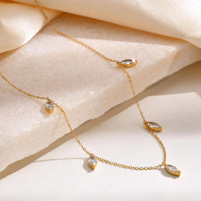 Minimalist Necklace with Cubic Zirconia Stone, Delicate Chain, Stainless Steel