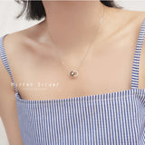 925 Sterling Silver CZ Round Pendant Choker Necklace