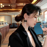 Retro Velvet Bowknot Tassel Earrings Rhinestone Ear Clips