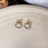 Rhinestone Pearl Stud Earrings Party Wedding Jewelry