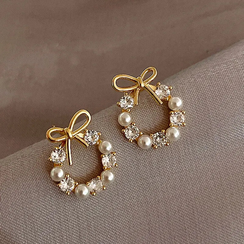 Rhinestone Pearl Stud Earrings Party Wedding Jewelry