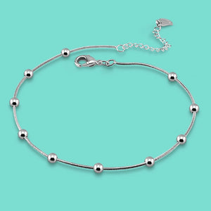 S925 Silver Anklet Women's Bead Pendant Real Silver Chain Summer Jewelry