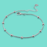 S925 Silver Anklet Women's Bead Pendant Real Silver Chain Summer Jewelry