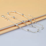S925 Silver Anklet Women's Bead Pendant Real Silver Chain Summer Jewelry