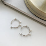 Minimalist Shell Pearl Twig Tree Branch Hoop Earrings Sterling Silver 925