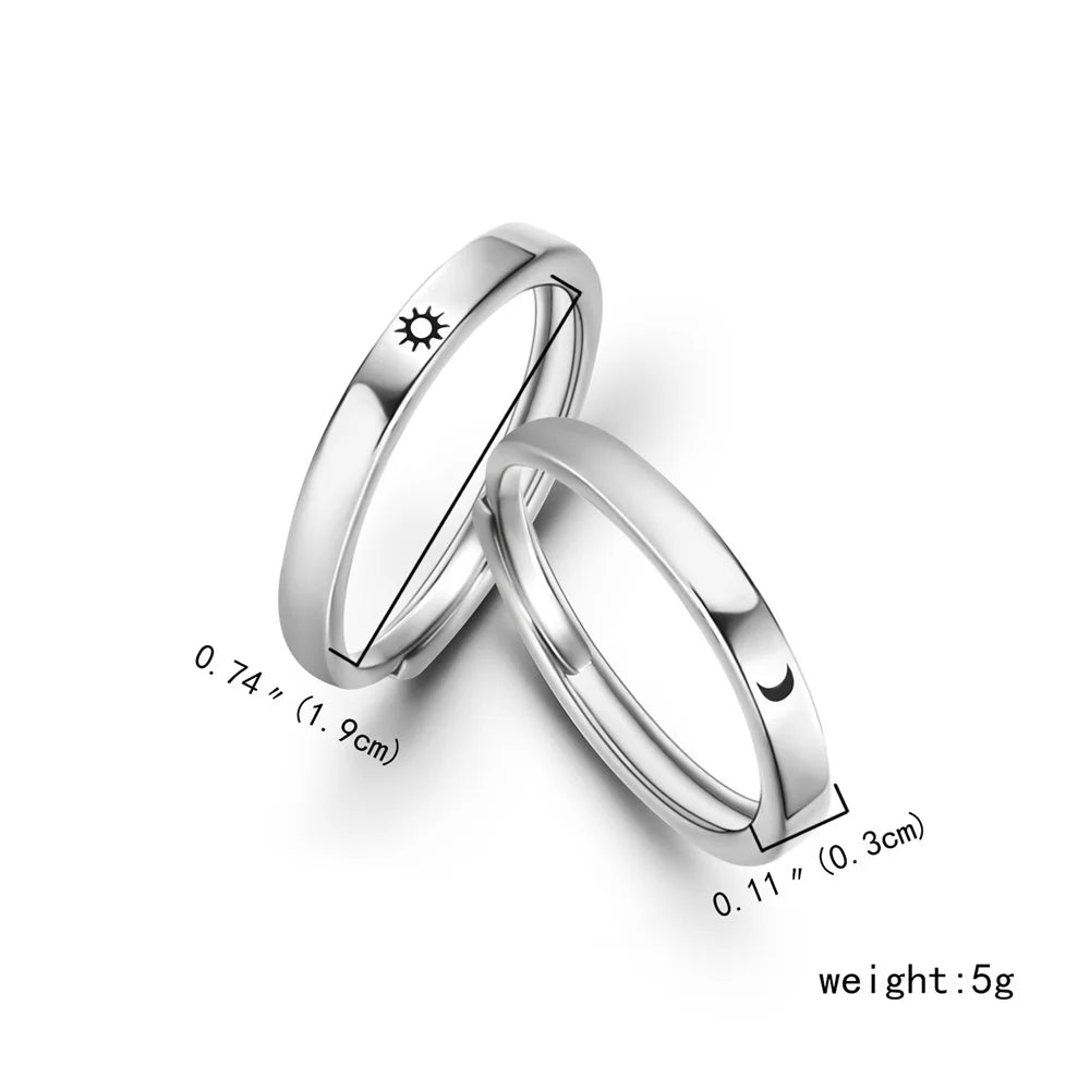 Minimalist Silver Sun Moon Couple Rings Jewelry Gift