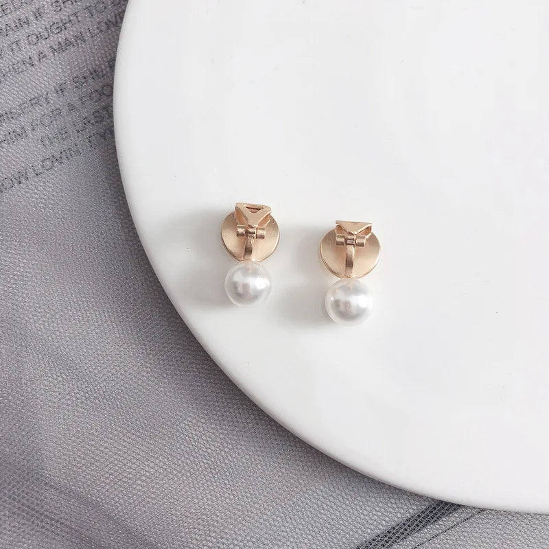 Small Round Pearls Clip-on Earrings for Women Lady