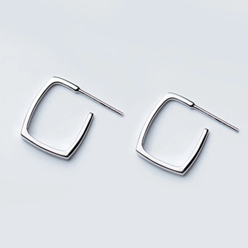 925 Silver Square Hoop Earrings, Geometric Ear Jewelry